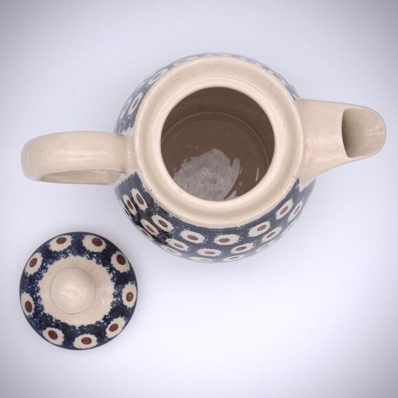 Vintage Bunzlau Ceramic Teapot Peacock Eye Pattern - Picture 10 of 10